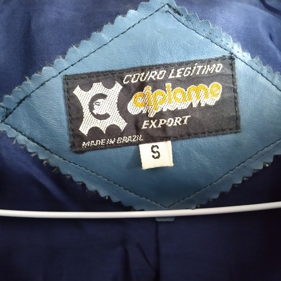 Genuine Leather jacket/coat, Made in Brazil, blue, women, small, belted waist - Picture 4 of 4